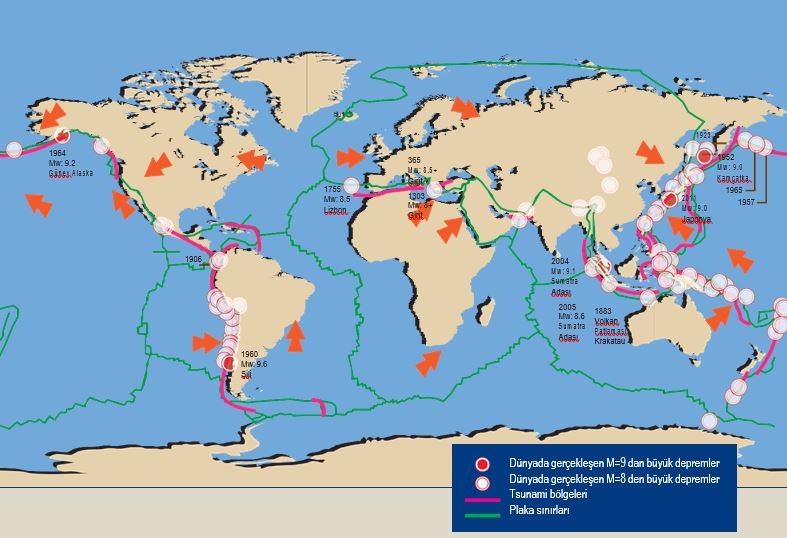 Tsunami Bölgeleri ve Büyük Depremler